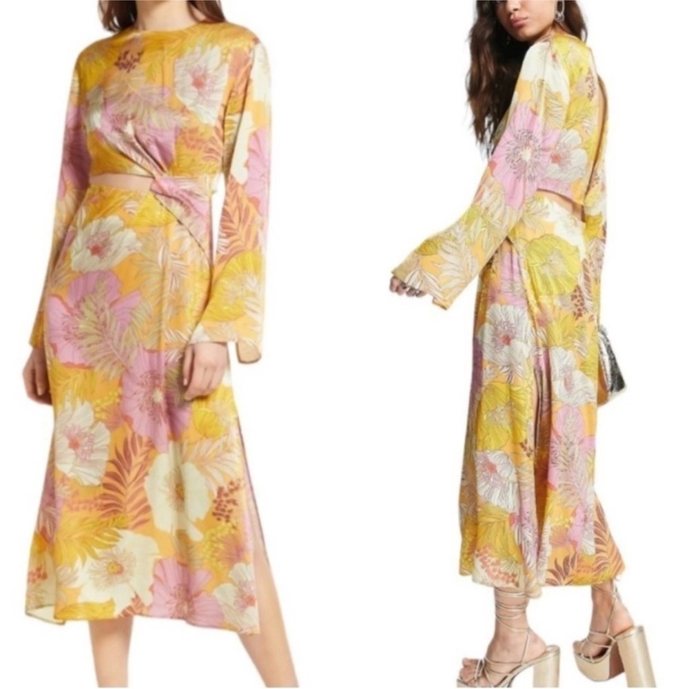 Topshop Asymmetrical Floral Dress in Yellow and Pink
